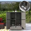 Outdoor PE Rattan Wicker Towel Rack, Pool Toy Cabinet, Hot Tub Accessory Storage, Freestanding Cabinet w/ 2 Doors & Drawer for Spa, Dark Gray