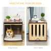 Wood Dog Crate End Table, Dog Crate Funiture with Soft Cushion, Side Holes, Removable Door Panel, Safety Lock, Brown
