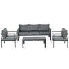 Patio Furniture Set 4 Pieces, Outdoor Conversation Set with Water-Resistant Cushions, Coffee Table, 3-Seater Sofa, 2 Chairs
