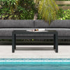 Outdoor Coffee Table, Rectangular Patio Side Table with Steel Frame and Slat Tabletop for Garden, Balcony, Black
