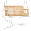 3-Seater Wooden Porch Swing, Patio Swing Bench with Folding Coffee Table, Cup Holders and Chains Included, 440lbs Weight Capacity, Natural