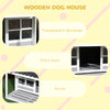 Wooden Dog House Outdoor with Porch, Cabin Style Raised Dog Shelter with PVC Roof, Front Door, Windows, for Large Medium Sized Dog