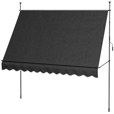 10' x 4' Manual Retractable Awning, Non-Screw Freestanding Patio Awning, UV Resistant, for Window or Door, Black