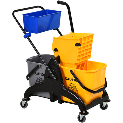 6.9 Gallon Mop Water Bucket Wringer Cart with Easy to Use Side Press Wringer & Mop-Handle Holder, Smooth Wheels, Yellow/Black