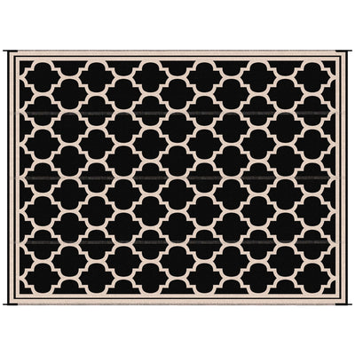 Reversible Outdoor RV Rug, 9' x 12' Patio Floor Mat, Plastic Straw Rug for Backyard, Deck, Picnic, Beach, Camping, Black & Beige