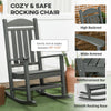 HDPE Porch Rocker Chair, Outdoor Rocking Chair with High Back, Arms, Slatted Design, for Indoor and Outdoor, Dark Gray