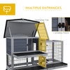 Rabbit House Outdoor, 2-Tier Large Guinea Pig Hutch Indoor w/ Removable Trays, Openable Roof, for 1-2 Rabbits, Gray