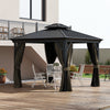 10' x 10' Hardtop Gazebo, Pavilion Gazebo with Curtains, Nettings, Aluminum Frame, Hooks, for Garden, Patio, Dark Brown