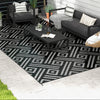 Reversible Outdoor Rug Carpet RV Camping Rugs with Carry Bag, 9' x 18', Black & Gray Geometric