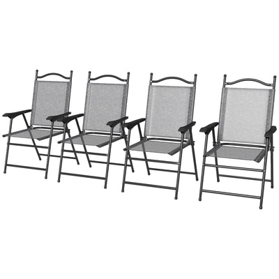 4 Piece Folding Patio Camping Chair Set, Sports Chairs for Adults with Armrests, Mesh Fabric Seat for Lawn, Gray