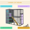 Large Wooden Outdoor Cat House with Large Run for Play  Catio for Lounging  and Condo Area for Sleeping  Grey