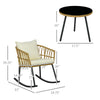 3-Piece Patio Rocking Chair Set with Cushions, Outdoor PE Rattan Wicker Bistro Set with 2 Rocker Chairs, Patio Conversation Set, Cream White