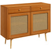 Kitchen Storage Cabinet, Garage Cabinets with 3 Rattan Doors and Adjustable Shelf, Boho Accent Cabinet for Living Room, Light Brown
