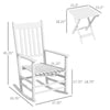 Wooden Rocking Chair Set w/ Foldable Side Table, Outdoor Rocker Chairs w/ Curved Armrests, Slatted Top Table, Supports Up to 352 lbs., White