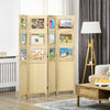 4 Panel Room Divider with Photo Frames and Cardstocks, Indoor Wood Portable Folding Privacy Screens, Natural