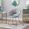 Modern Accent Velvet Chair Open Curved Mid-Back Upholstered Vanity Chair with Gold Plating Metal Legs for Living Room/Office/Reception, Grey