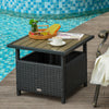 22" Steel PE Rattan Wicker Outdoor Patio Accent Table With Umbrella Insert Brown