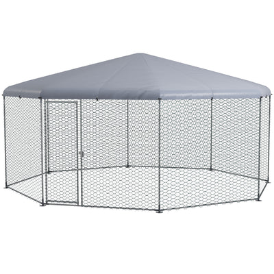 17.1 ft x 15.7 ft Large Chicken Run for 19-25 Chickens with Cover, Walk-In Chicken Run Chicken Pen Hen House for Outdoor, Silver