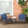 3 Piece Rocking Bistro Set, Outdoor Wicker Patio Conversation Set with Rockers, Table, Cushions, for Garden, Dark Blue