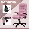 6 Point Vibrating Heated Massage Office Chair, Linen High Back Office Desk Chair, Reclining Backrest, Padded Armrests & Remote, Pink