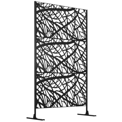 6.5FT Metal Outdoor Privacy Panels, Outdoor Room Divider with Stand and Ground Stakes, for Garden,  Messy Branch Style
