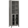 Tall Bathroom Storage Cabinet with 3 Tier Shelf, Glass Door Cupboard, Freestanding Linen Tower with Adjustable Shelves, Grey Wood Grain