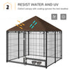 Outside Dog Kennel, 4.6' x 4.6' x 5' Puppy Play Pen with Canopy, Garden Playpen Fence Crate Enclosure Cage with Rotating Bowl, Black