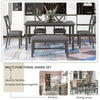 Rectangle Dining Table Set for 6 with Fabric Chairs, Long Bench, and Waterproof Top, Retro Style, Gray