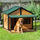 Outdoor Cabin Style Dog House with Asphalt Roof, Front Door, Side Window, Porch for Medium/Large Dogs,Natural
