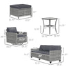 6-Piece Rattan Patio Furniture Set with 3-Seater Sofa, Swivel Rocking Chairs, Footstools, 2 Tier Table, Mixed Gray
