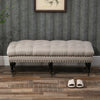 Mobile Upholstered Bench Rolling Button-Tufted Fabric Accent Ottoman with Nailhead Trim & Wheels, Beige