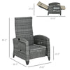 Outdoor Recliner Chair with Adjustable Backrest, Cushion, Side Tray, Khaki