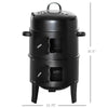 Vertical Charcoal BBQ Smoker, 3-in-1 16" Round Charcoal Barbecue Grill with 2 Cooking Area Thermometer for Outdoor Camping Picnic Cooking