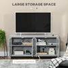 TV Cabinet Stand for TVs up to 58", Entertainment Center with Adjustable Shelves, 4 Glass Doors and 4 Cable Holes for Living Room, Gray