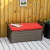 27 Gallon Patio Wicker Storage Bench, Outdoor PE Rattan Furniture, 2-In-1 Large Capacity Footstool Rectangle Basket Box, Red