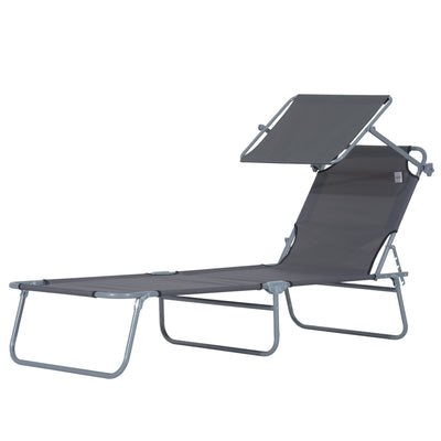 Outdoor Pool Chaise Lounge Chair, Folding Tanning Chair with Sun Shade