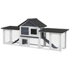 83" Outdoor Rabbit House, 2-Story Deluxe XL Wooden Rabbit Hutch, Big Bunny Cage w/ Ladder and Run, Gray