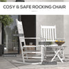 Wooden Rocking Chair Set w/ Foldable Side Table, Outdoor Rocker Chairs w/ Curved Armrests, Slatted Top Table, Supports Up to 352 lbs., White