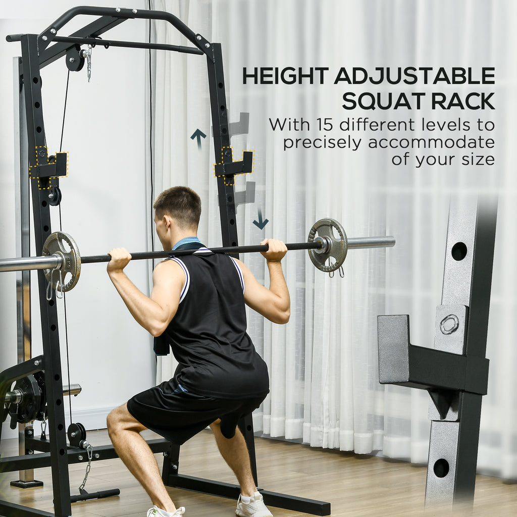 Power Cage Power Rack with 15-Level Squat Rack, Cable Pulley System, P