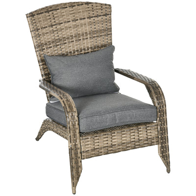 Patio Wicker Adirondack Chair, Outdoor All-Weather Rattan Fire Pit Chair, Cushions, Tall Curved Backrest and Comfortable Armrests