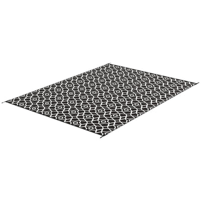 Reversible Outdoor Rug Carpet RV Camping Rugs with Carry Bag, 9' x 12', Black & White Clover