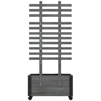Wooden Raised Garden Bed, Planter with Trellis and Metal Corners, Portable on Wheels, for Patio, Backyard, Deck, Gray