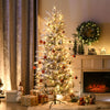 6' Pre Lit Artificial Flocked Christmas Trees, with Snow Branches, Warm Yellow Clear Lights, Auto Open, Extra Bulb