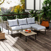 5-Piece Rattan Patio Furniture Set with Sofa, Chaise Lounge, Coffee Table, Footstools, Cushions, Light Gray