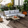 5-Piece Rattan Patio Furniture Set with Sofa, Chaise Lounge, Coffee Table, Footstools, Cushions, Light Gray