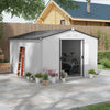 11' x 9' Metal Storage Shed Garden Tool House with Double Sliding Doors, 4 Air Vents for Backyard, Patio, Silver