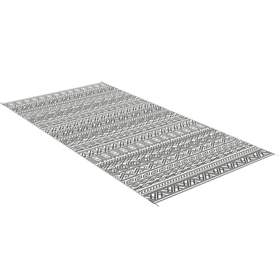 Reversible Outdoor Rug Carpet RV Camping Rugs with Carry Bag, 9' x 18', Gray & Cream White Boho