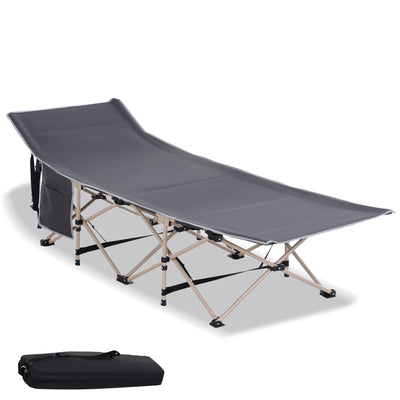 Folding Camping Cots for Adults with Carry Bags, Side Pockets, Outdoor Portable Sleeping Bed for Travel Camp Vocation, Grey