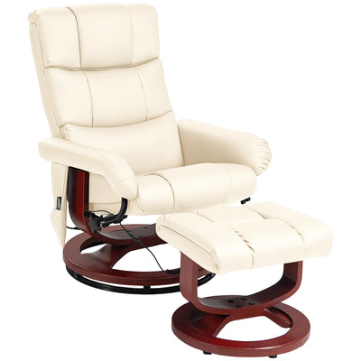Swivel Recliner with Ottoman Massage Recliner Chair and Ottoman Faux Leather Reclining Chair with Remote Cream White