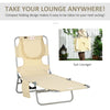 Folding Outdoor Chaise Lounge Sun Tanning Chair with Face Cavity, Pillow, 5-level Adjustable for Beach Pool, Beige